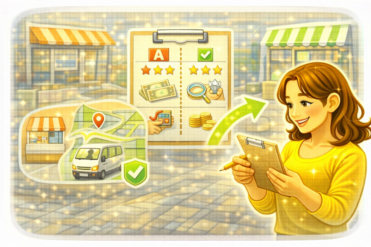 スマホの状態に合わせて売り方を選んでいるイメージ（分岐とチェック）