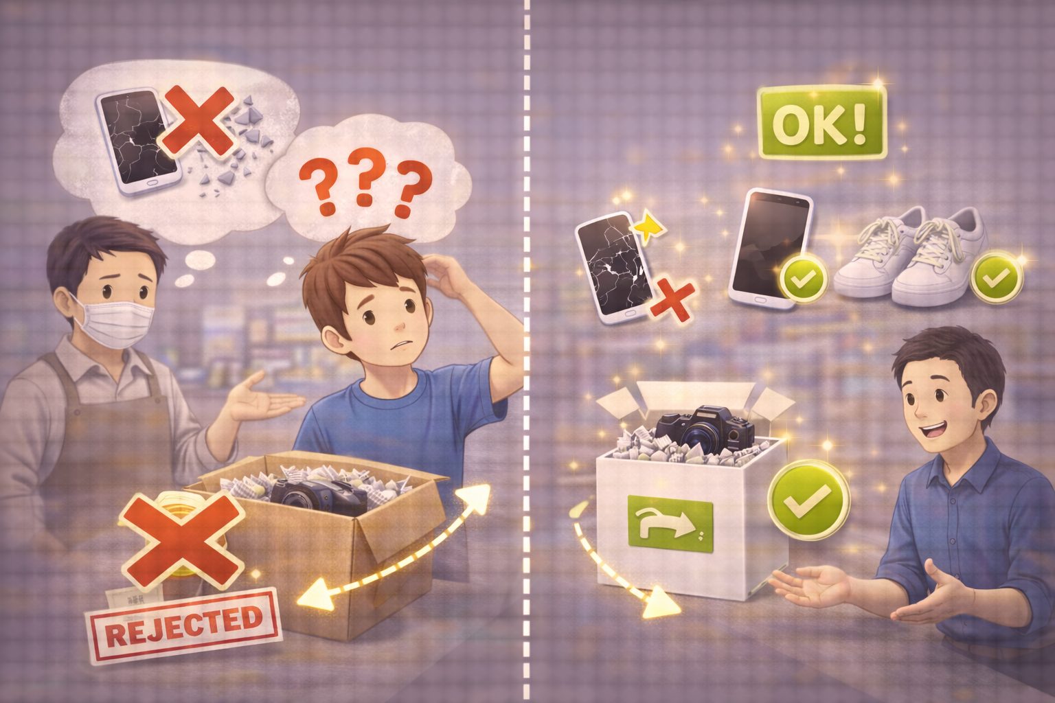 スマホの汚れをやさしく掃除しているイメージ（クロスとブラシ）